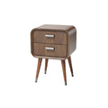 Mid-Century Modern Wooden Nightstand with Two Drawers and Tapered Legs