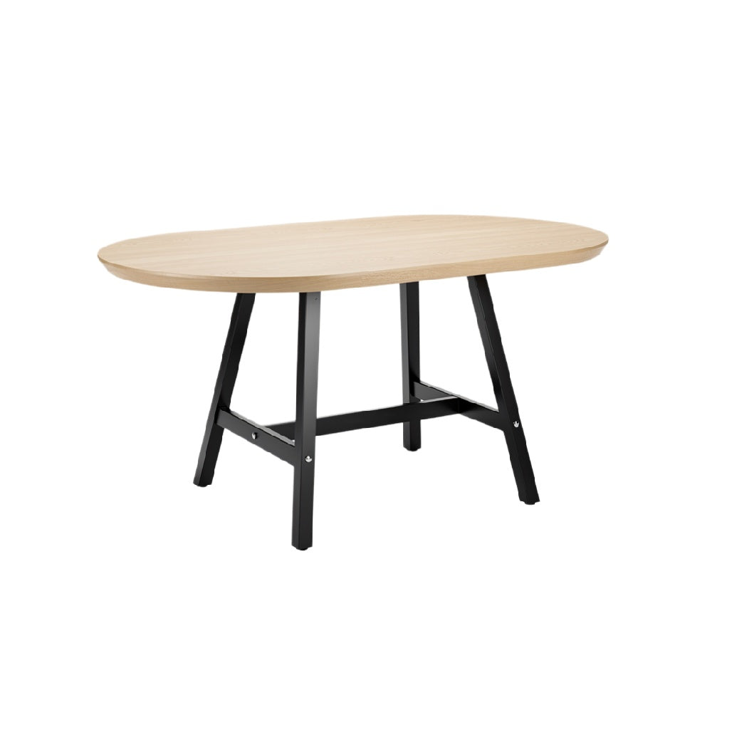 Modern Oval Wooden Dining Table with Black Metal Legs