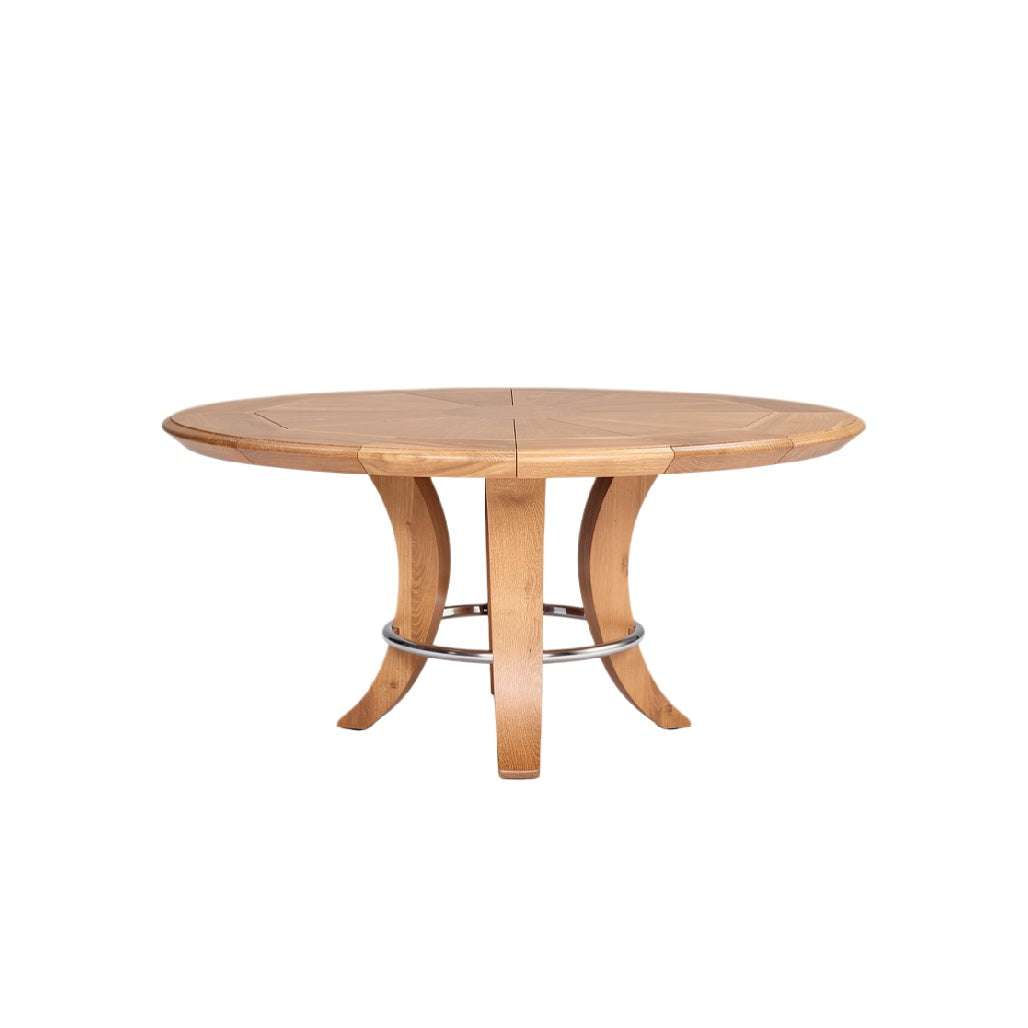 Elegant Round Wooden Dining Table with Metal Accent Ring
