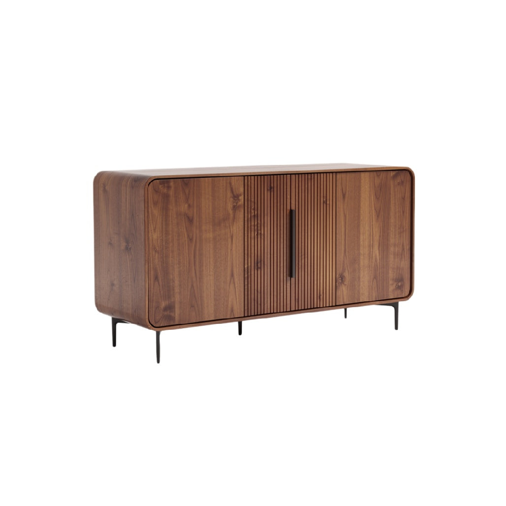 Mid-Century Modern Walnut Sideboard with Ribbed Doors